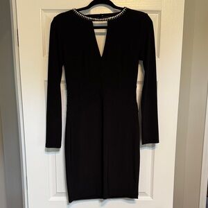 Bisou Bisou Black V-Neck Dress with Gold Detailing